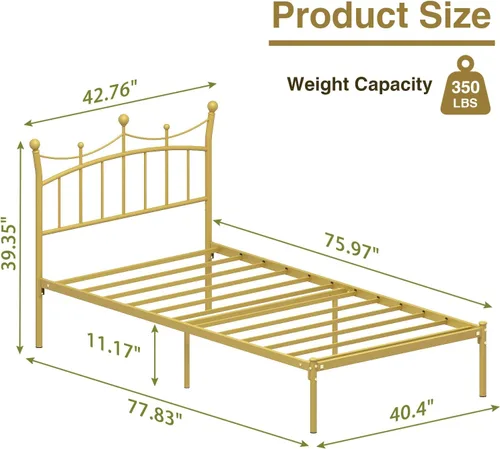 Miniatura 2 de Merronix Marcos de cama individuales para niños, cama de tamaño individual con cabecero en forma de corona, fácil montaje, no necesita somier