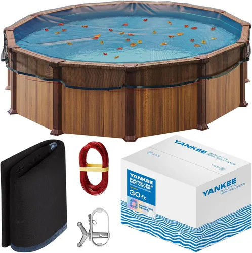 Miniatura 11 de Yankee - Cubierta de red de hojas para piscina redonda sobre el suelo de 24 pies, resistente de 0.15 pulgadas, red para proteger de hojas, desechos