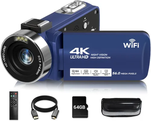 Miniatura 12 de Videocámara, Grabadora de Video Digital 4K 56MP 18X Zoom 3" Pantalla Táctil con Rotación de 270° Visión Nocturna IR, Cámara para Vlogs WiFi para Rosa