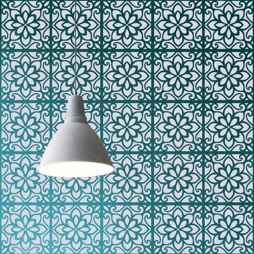 Miniatura 6 de Plantillas grandes para azulejos de piso, 2 plantillas de pared mexicanas reutilizables de 12 x 12 pulgadas para pintar pisos, paredes, azulejos