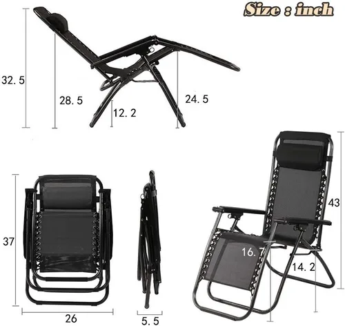 Miniatura 3 de Silla estilo gravedad cero, silla de patio, tumbona, plegable, resistente y ajustable, para exteriores, con portavasos y cojines para patio, Negro