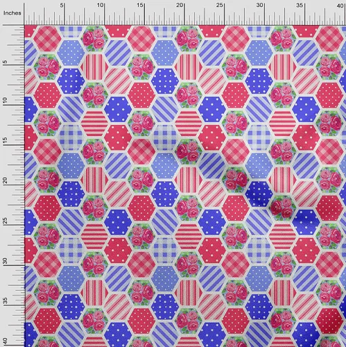 Miniatura 4 de oneOone Cotton Flex Blue Fabric Floral Craft Projects Decor Fabric Printed By The Yard 40 Inch Wide-DO