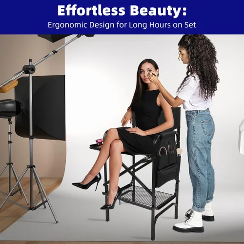 Miniatura 4 de Silla de maquillaje plegable con bolsas de almacenamiento plegables de mesa para artistas de maquillaje para guardar estuches y pinceles