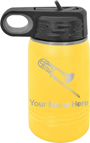Miniatura 52 de LaserGram Botella de agua personalizada, trombón, acero inoxidable de doble pared aislada al vacío con popote superior, regalo grabado personalizado