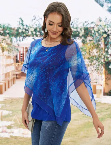 Miniatura 3 de SeSe Code Blusas elegantes de malla para mujer, poncho fluido, camisas casuales elegantes