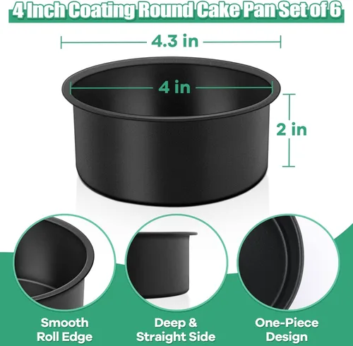 Miniatura 3 de TeamFar Molde para pasteles de 4 pulgadas, 6 piezas de mini moldes redondos para hornear, con revestimiento antiadherente, núcleo de acero