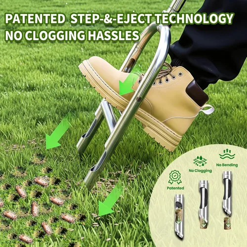 Miniatura 2 de Aireador manual para césped, aireador de núcleo con tecnología paso a expulsión para aireación de césped que nunca se obstruye, construcción de Negro