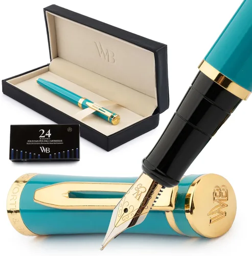 Miniatura 37 de Conjunto de pluma estilográfica Wordsworth & Black, plumín extra fino dorado de 18 quilates, incluye 24 cartuchos de tinta, convertidor de repuesto