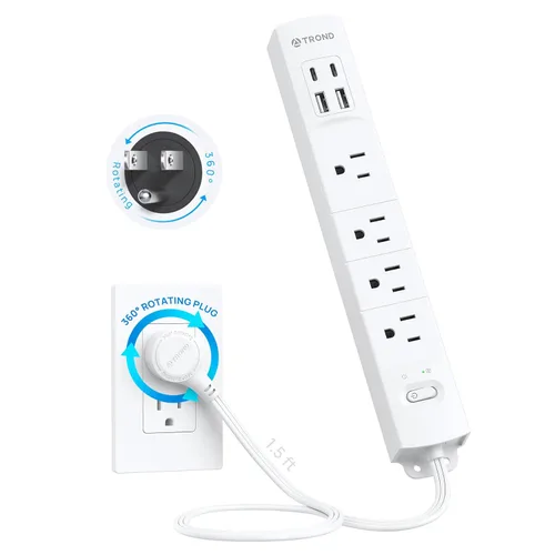 Miniatura 15 de TROND - Tira de alimentación de enchufe plano con cable de extensión plano USB de 10 pies, protector de sobretensión, montaje en pared, 2 puertos