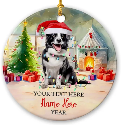 Miniatura 19 de Adorno de cerámica de Alaska Malamute de Feliz Navidad, decoración personalizada de Papá Noel, perro de Alaska Malamute nombre de perro, decoración