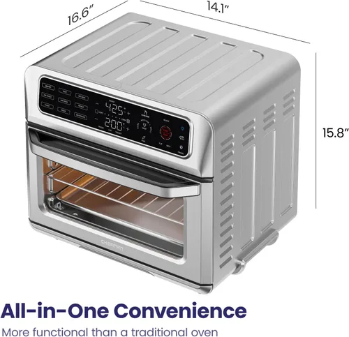 Miniatura 9 de Chefman Combo de horno tostador con freidora de aire con termómetro de sonda, encimera de convección de acero inoxidable 12 en 1, pizza de 10