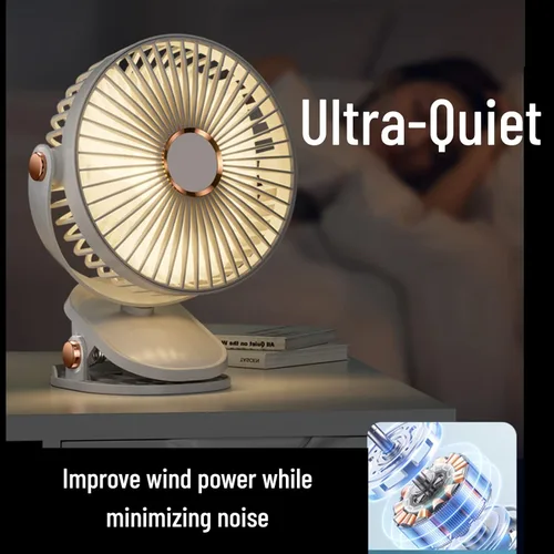 Miniatura 3 de Ventilador de escritorio con clip con luces, recargable por USB, 2400 mAh, 5 niveles de velocidad de flujo de aire, ventilador personal portátil