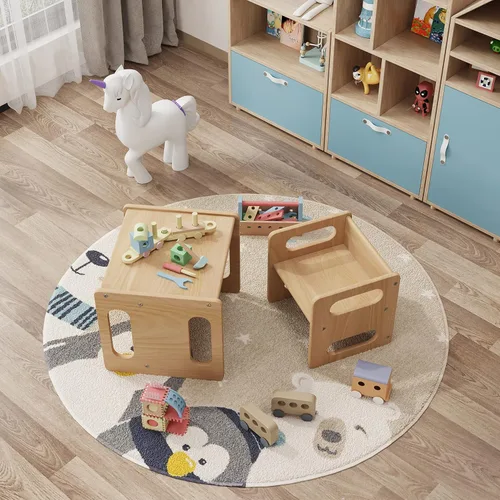 Miniatura 2 de Montessori - Juego de mesa y silla de destete, madera dura, escritorio para lectura de niños pequeños, hora de aperitivos, sala de juegos, cubo