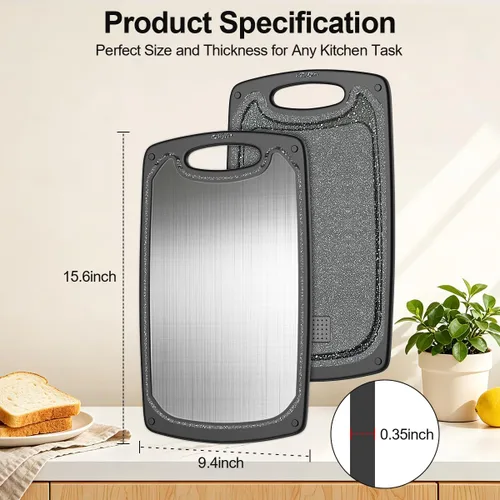 Miniatura 2 de Viretang Tabla de cortar pequeña de acero inoxidable apta para lavavajillas, tablas de cortar reversibles de doble cara para cocina, tabla de cortar