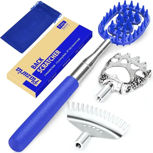 Plazuria Rascador de Espalda Extragrande con Masajeador con 3 Cabezas Desmontables, Regalos Pequeños para Medias Navideñas para Hombres y Mujeres,