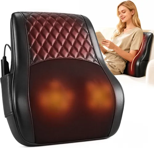 ALLJOY Masajeador térmico de espalda para aliviar el dolor de espalda, almohada de apoyo lumbar Shiatsu de tejido profundo con 3 modos de masaje, 3