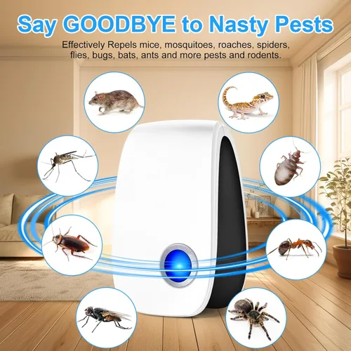 Miniatura 2 de Repelente ultrasónico mejorado 2025, paquete de 12 unidades, repelente ultrasónico para interiores para cucarachas, roedores, ratones, insectos