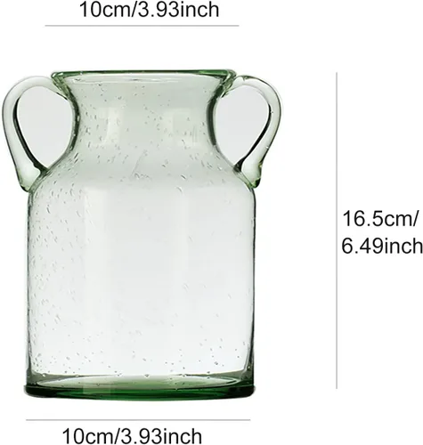 Miniatura 2 de Jarrón de cristal transparente, florero de vidrio con doble oreja, jarrón de boca ancha para decoración de interiores y exteriores (3)