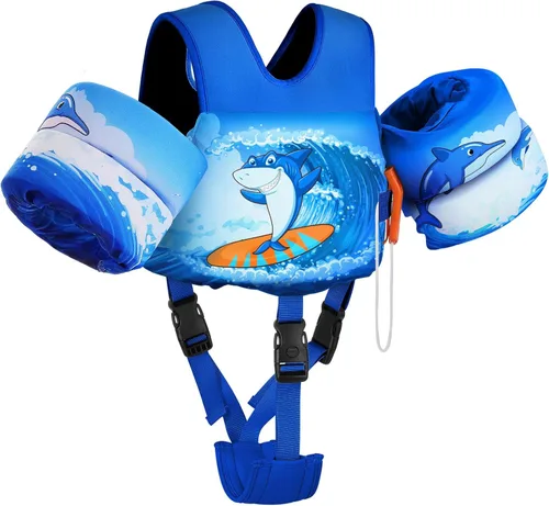 Miniatura 8 de MoKo - Chaleco de natación para niños pequeños de 6.8 a 25.4 kg, con alas de natación para charco, con correa para la entrepierna, alas de natación
