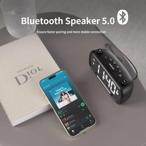 Miniatura 5 de OnLyee Radio despertador 5 en 1 – Radio FM, sonido de altavoz de alta fidelidad, altavoz Bluetooth, temporizador de apagado automático, luz