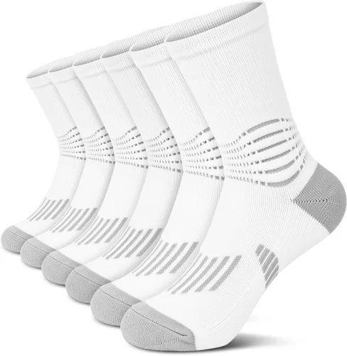 Miniatura 12 de IRAMY Calcetines de compresión tipo crew para mujeres y hombres con soporte de arco del tobillo, alivio de fascitis plantar, 3/6 pares