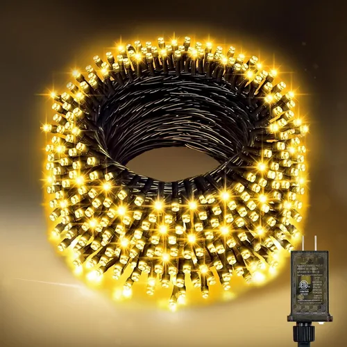 Nisocy - Cadena de luces LED de 100 pies para exteriores, impermeable – Luces de hadas de color blanco cálido con enchufe, luces de árbol de Navidad