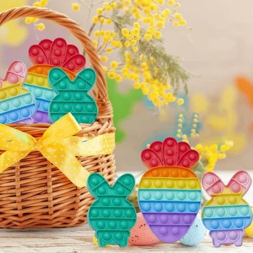 Miniatura 6 de Paquete de 3 juguetes sensoriales para ansiedad de conejo de Pascua, zanahoria y burbujas, paquete de juguetes de rompecabezas, grandes regalos