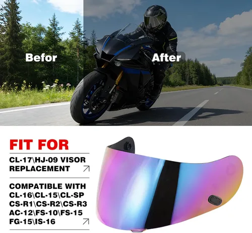 Miniatura 5 de VCOROS Casco de motocicleta, visera de repuesto para casco HJC HJ-09 CL-15 CL-17 CL-16 CL-SP AC-12 FS-10 CS-R1 IS-16 CS-R2 Shield Arcoíris