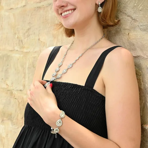 Miniatura 3 de Shop LC Costume Jewelry Set for Women Teardrop Necklace Bracelet Earrings Crystal Bridal Wedding Jewelry Sets for Brides Bridal Necklace 20" &
