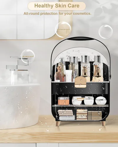 Miniatura 5 de Organizador de maquillaje para encimera, soporte para cuidado de la piel, organizador de mostrador de baño, caja de almacenamiento, vitrinas