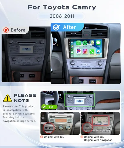 Miniatura 2 de Para Toyota Camry 2006 2007 2008 2009 2010 2011 Android 15 Estéreo de coche 9 pulgadas HD pantalla táctil Radio de coche con CarPlay Android Auto