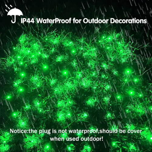 Miniatura 3 de HISHINY Red de luces de Navidad para exteriores, cable verde de 100 luces LED de 5 x 5 pies, cadena de luces de malla conectable para Navidad
