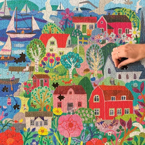 Miniatura 5 de eeBoo Rompecabezas de 1000 piezas, rompecabezas de pueblo pesquero sueco para adultos, cuadrado de 23 x 23 pulgadas, fabricado con tablero reciclado