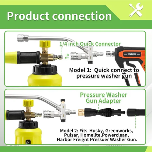 Miniatura 4 de FIXFANS Cañón de espuma de doble conector accesorio para lavadora a presión, cañón de jabón de doble punta, adaptador de repuesto para lavadora