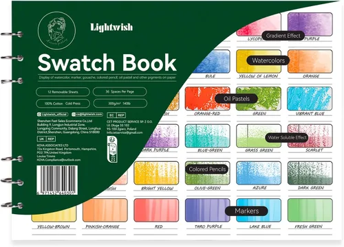 Miniatura 11 de Libro de Muestras de Acuarela LIGHTWISH, 12 Hojas Desmontables, 100% Algodón, 300 g/m²/140 lb, Sin Ácidos, Diario de Colores para Pasteles al Óleo