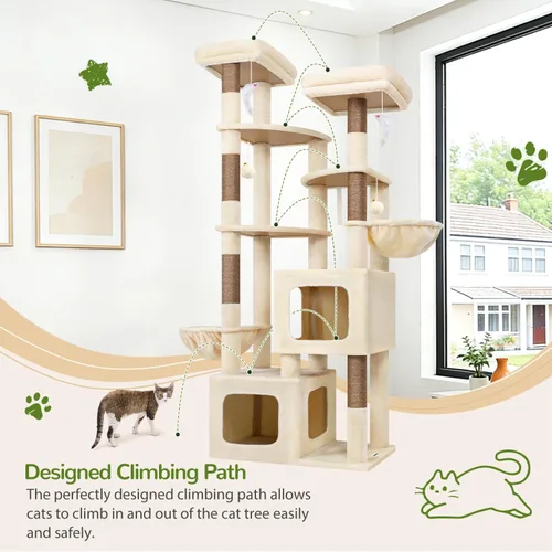 Miniatura 6 de Globlazer Árbol de gato resistente de 74 pulgadas para gatos grandes, torre de árbol alto de varios niveles para múltiples gatos adultos