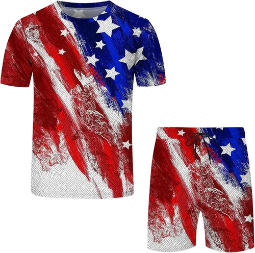 Miniatura 3 de Conjunto de camiseta y pantalones cortos para hombre, conjunto de 2 piezas, conjunto casual de verano con bolsillo, talla grande, deportivo