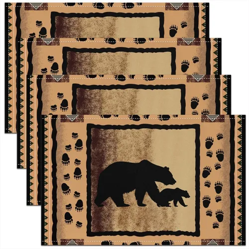 Miniatura 17 de Lodge - Juego de 4 manteles individuales de cabina con diseño de silueta de pino y oso gris, tapetes de cocina para mesa de comedor, animales