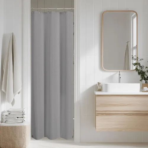 Miniatura 2 de Cortina de ducha de tela impermeable 2 en 1, no necesita forro separado, tejido de gofre estilo hotel, limpieza sin esfuerzo y lavable, 36 pulgadas