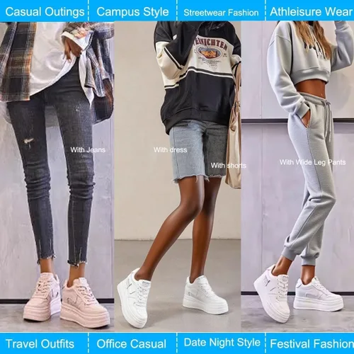 Miniatura 2 de 3.0 in con cordones de ocio calzado transpirable cuña talón femenino moda zapatillas cómodas mujeres casaul zapatos