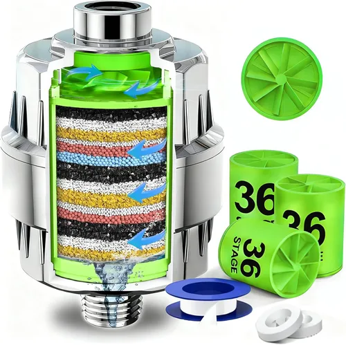 Miniatura 14 de Juego de cabezal de ducha filtrado de lujo de alto rendimiento - 36 etapas de filtro avanzado para la ducha y agua dura, elimina el cloro para agua