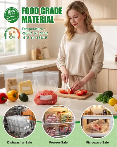 Miniatura 4 de RIWUSI 30 bolsas selladoras al vacío reutilizables para alimentos con válvula de aire y 10 clips de sellado, pequeñas (8.2 x 8.7 pulgadas), bolsas