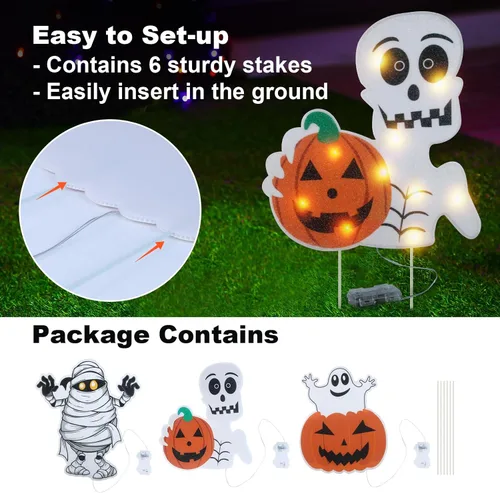 Miniatura 6 de Letreros iluminados para patio, accesorios de Halloween, estacas de patio, calabaza, fantasma, letrero de patio con estacas para decoraciones