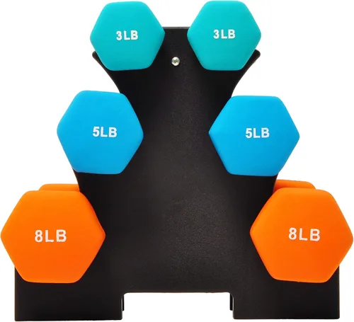Miniatura 2 de Fitvids Juego de 6 mancuernas de neopreno, pesas de mano, juego con estante: 3/5/8 pares