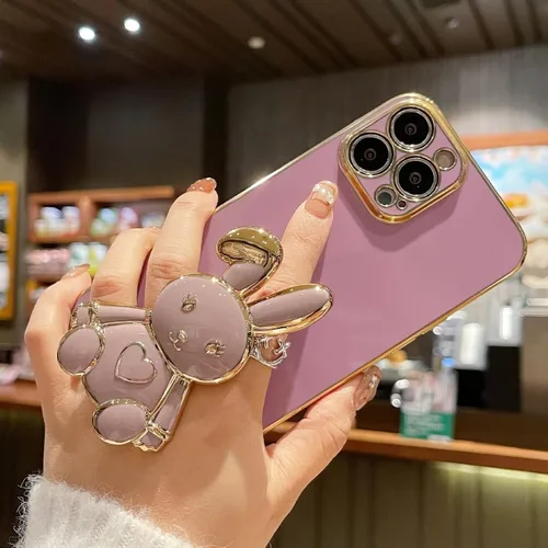 Miniatura 2 de Estuche con soporte de conejo de corazón para Xiaomi Redmi Note 10S, galvanizado suave TPU protector delgado a prueba de golpes con lindo conejito