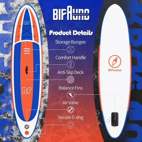 Miniatura 6 de Bifanuo Tabla de Paddle Inflable con Accesorios SUP y Mochila. Tablas de Paddle para Adultos. Cubierta Antideslizante, Postura Ancha, Aleta
