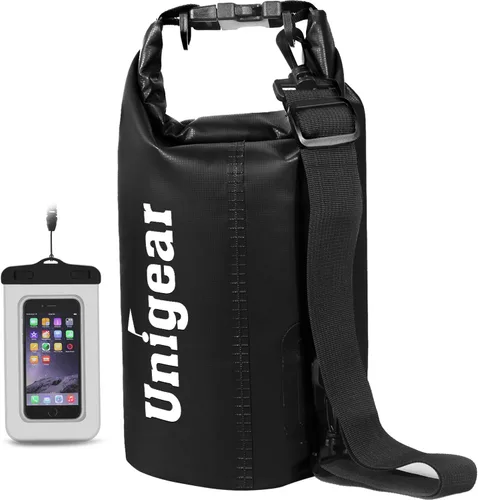 Bolsa seca Unigear impermeable, 2L/5L/10L/20L/30L/40L, Bolsas flotantes y ligeras para kayak, navegación, pesca, natación y camping con funda Negro