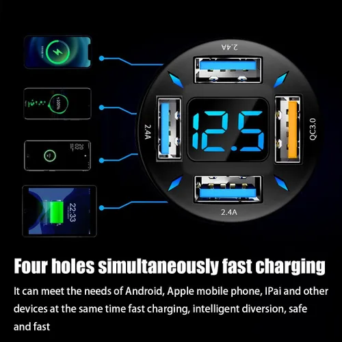 Miniatura 4 de Ankuee Cargador de coche USB de 4 puertos, carga súper rápida de 66 W con QC 3.0, PD 20 W y adaptador de cargador USB 2.4A, carga rápida con 1pcs