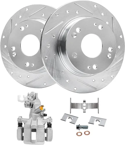 Miniatura 24 de Detroit Axle - Rotores de freno perforados traseros + repuesto de pinza de freno de disco trasera izquierda para Acura TL Honda Element - Juego de 3