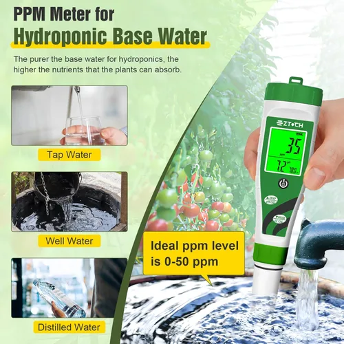 Miniatura 4 de Medidor de pH EC Hidroponico, Medidor de pH de Agua TDS PPM con Pantalla Simultánea para Solución Nutritiva de Reservorio, Medidor de pH EC